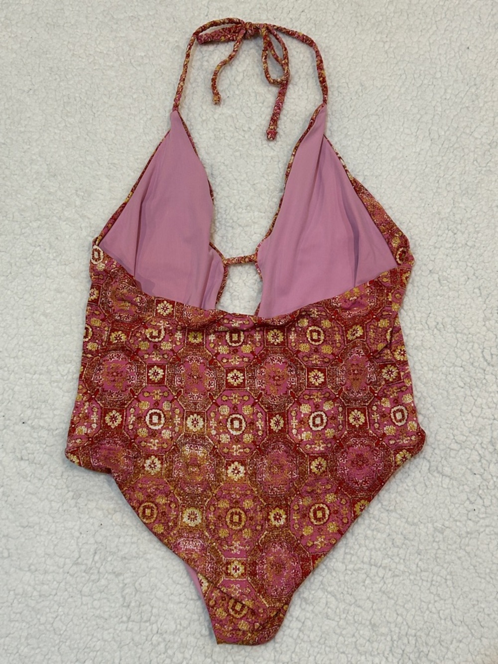 Frankies Bikinis Lily Geo Print One Piece Swimsuit size Large Isla Pink - Picture 2 of 11